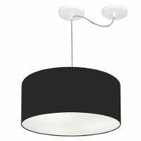 Lustre Pendente Cilíndrico Com Desvio De Centro Vivare Md-4147 Cúpula Em Tecido 50x25cm - Bivolt Preto 127/220v - 1