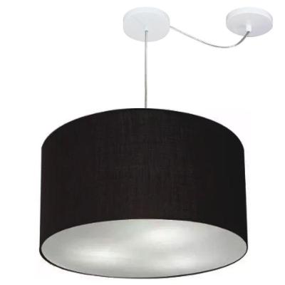 Lustre Pendente Cilíndrico Com Desvio De Centro Vivare Md-4168 Cúpula Em Tecido 60x30cm - Bivolt Preto 127/220v