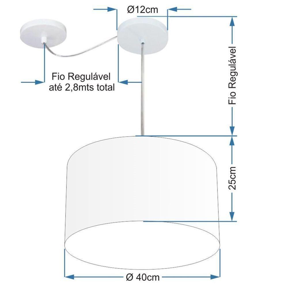 Lustre Pendente Cilíndrico Com Desvio De Centro Vivare Md-4163 Cúpula Em Tecido 40x25cm - Bivolt Café 127/220v - 2