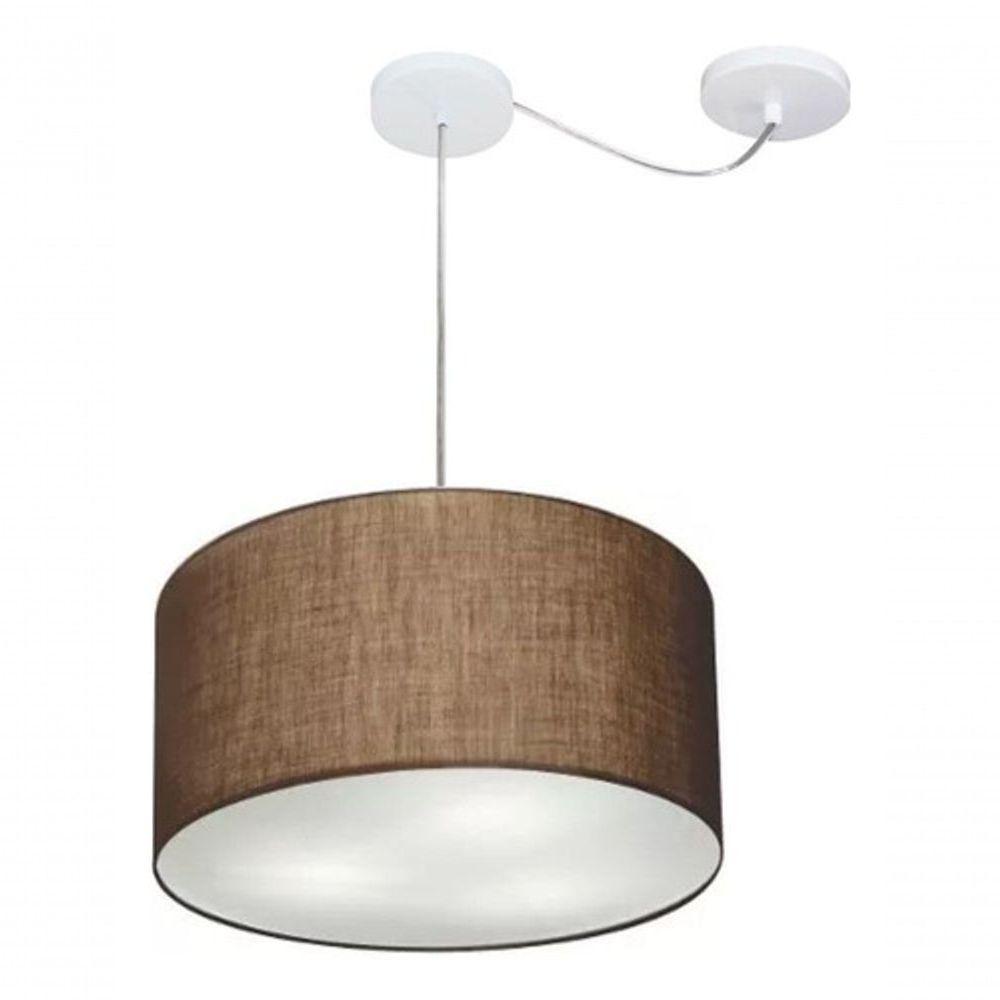 Lustre Pendente Cilíndrico Com Desvio De Centro Vivare Md-4163 Cúpula Em Tecido 40x25cm - Bivolt Café 127/220v - 3