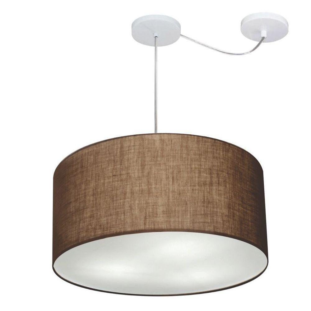 Lustre Pendente Cilíndrico Com Desvio De Centro Vivare Md-4236 Cúpula Em Tecido 45x25cm - Bivolt Café 127/220v - 1