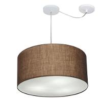 Lustre Pendente Cilíndrico Com Desvio De Centro Vivare Md-4236 Cúpula Em Tecido 45x25cm - Bivolt Café 127/220v - 1