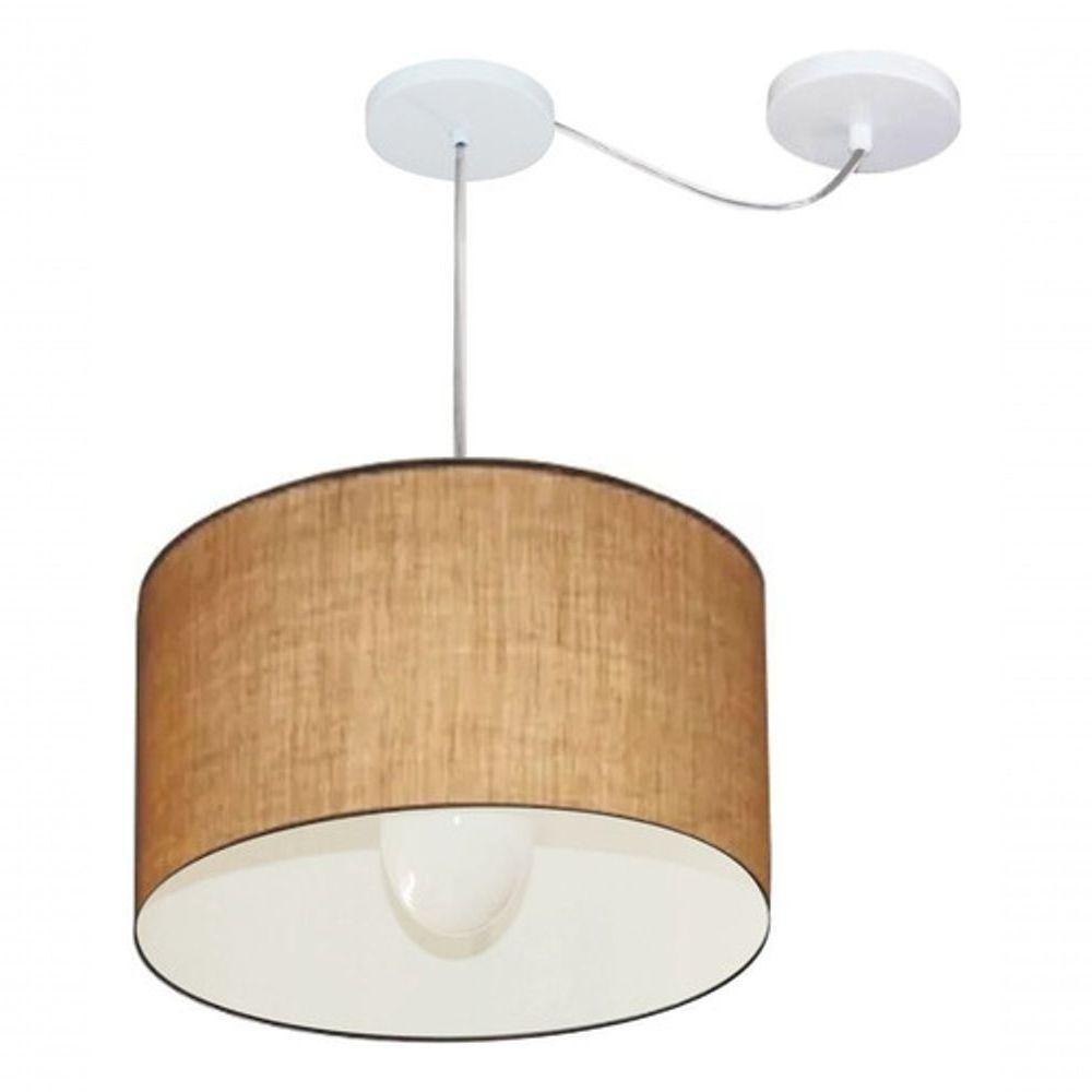 Lustre Pendente Cilíndrico Com Desvio De Centro Vivare Md-4226 Cúpula Em Tecido 40x25cm - Bivolt Palha 127/220v - 3