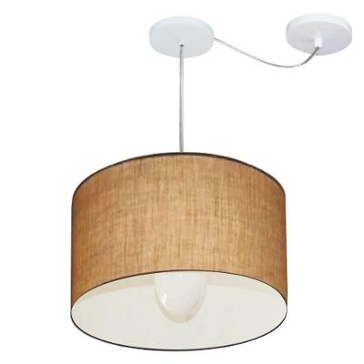 Lustre Pendente Cilíndrico Com Desvio De Centro Vivare Md-4226 Cúpula Em Tecido 40x25cm - Bivolt Palha 127/220v