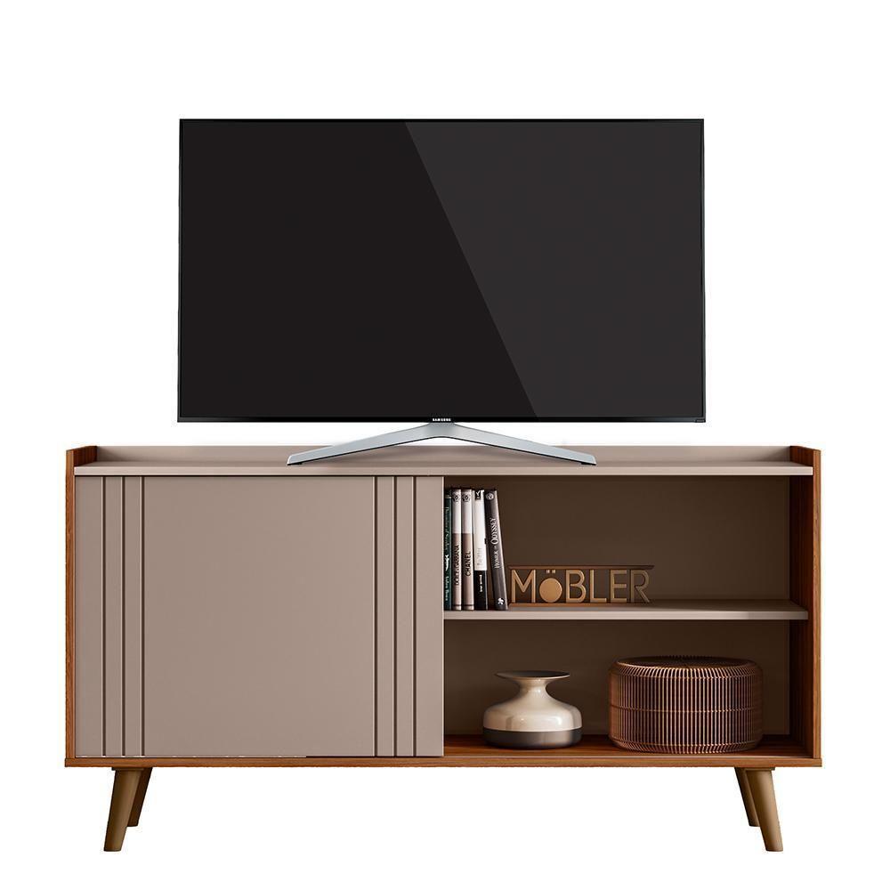 Rack Bancada New Austin 135,7cm Grigio Fosco-cinamomo Mel Para Tv Até 50 - Mobler Grigio Fosco-cinamomo Mel - 1