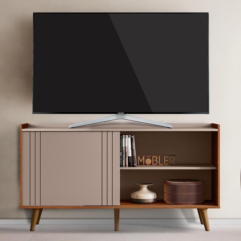 Rack Bancada New Austin 135,7cm Grigio Fosco-cinamomo Mel Para Tv Até 50 - Mobler Grigio Fosco-cinamomo Mel - 2