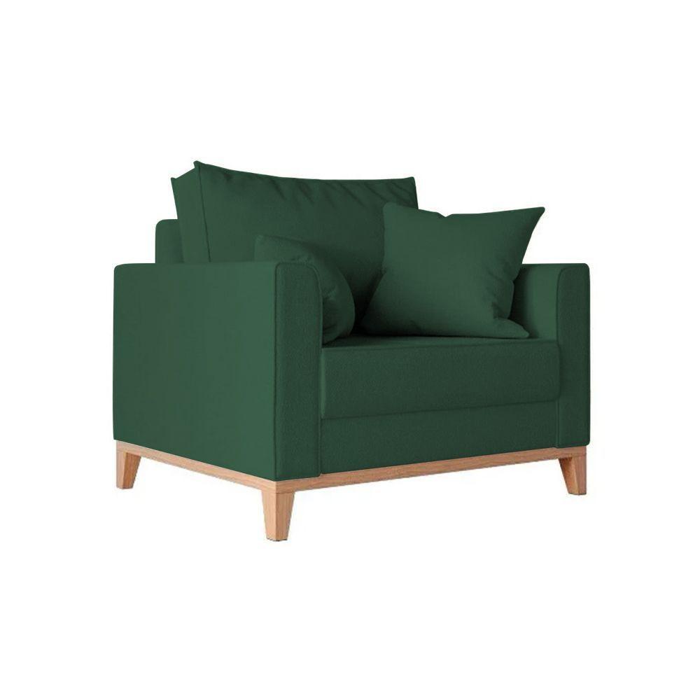 Kit 2 Poltronas Beny Amamentação Com 2 Almofadas Base Em Madeira Maciça Tecido Veludo Verde - 3