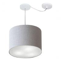 Lustre Pendente Cilíndrico Com Desvio De Centro Vivare Md-4237 Cúpula Em Tecido 40x30cm - Bivolt Rustico-cinza 127/220v - 3