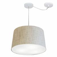 Lustre Pendente Cone Com Desvio De Centro Vivare Md-4277 Cúpula Em Tecido 40x45cm - Bivolt Rustico-bege 127/220v - 1
