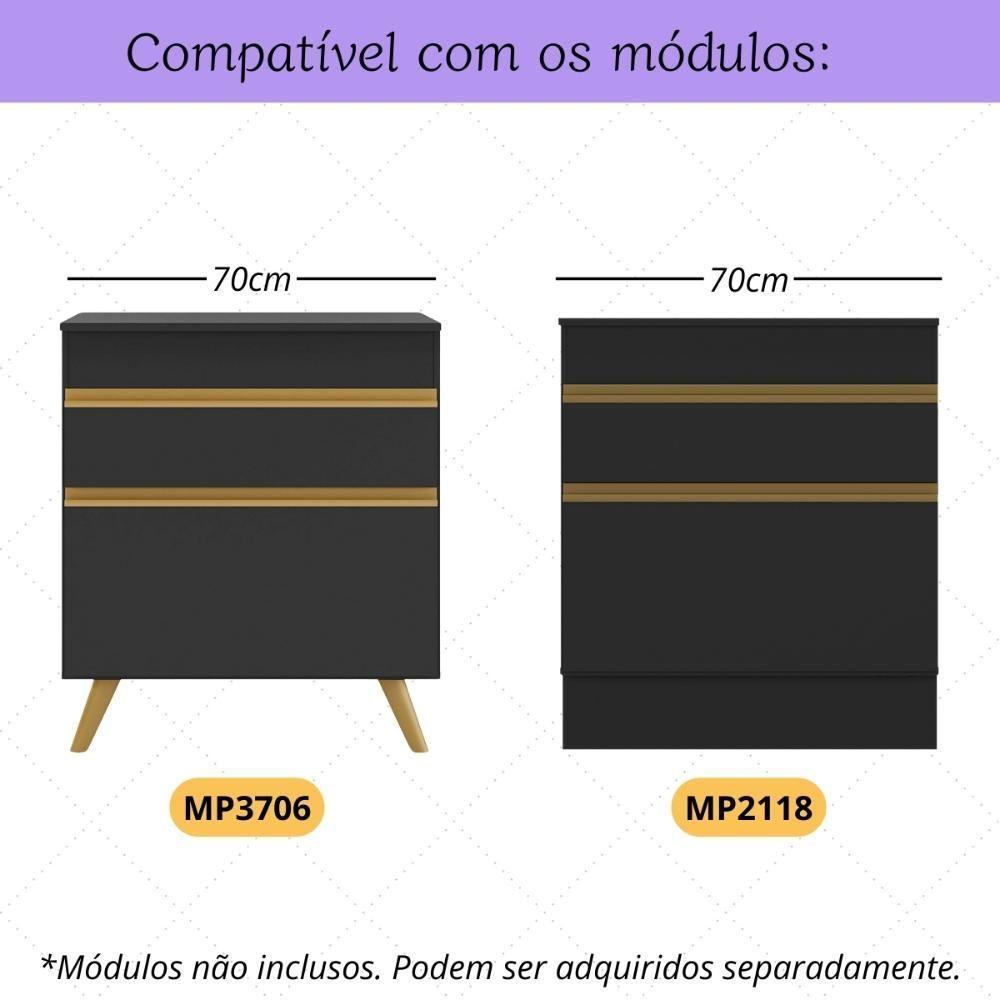 Kit Rodapé Para Balcão Cozinha 70cm Veneza Com Pés Multimóveis Mp3729 Preto - 2