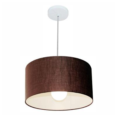 Lustre Pendente Cilíndrico Vivare Md-4146 Cúpula Em Tecido 40x30cm - Bivolt Café 127/220v
