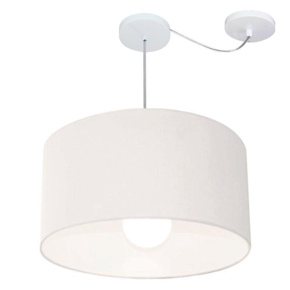 Lustre Pendente Cilíndrico Com Desvio Md-4234 Cúpula Em Tecido 60x30cm Branco - Bivolt - 1