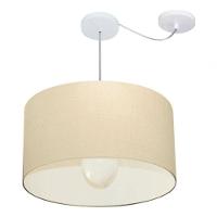 Lustre Pendente Cilíndrico Com Desvio Md-4234 Cúpula Em Tecido 60x30cm Branco - Bivolt - 3