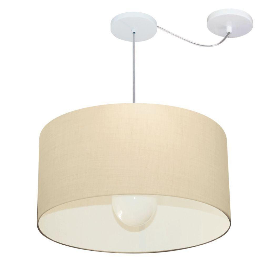 Lustre Pendente Cilíndrico Com Desvio De Centro Vivare Md-4233 Cúpula Em Tecido 55x30cm - Bivolt Algodão-crú 127/220v - 1