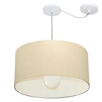 Lustre Pendente Cilíndrico Com Desvio De Centro Vivare Md-4233 Cúpula Em Tecido 55x30cm - Bivolt Algodão-crú 127/220v - 1