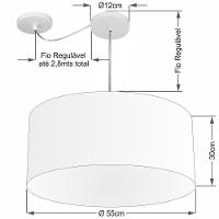 Lustre Pendente Cilíndrico Com Desvio De Centro Vivare Md-4233 Cúpula Em Tecido 55x30cm - Bivolt Algodão-crú 127/220v - 2
