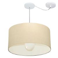 Lustre Pendente Cilíndrico Com Desvio De Centro Vivare Md-4233 Cúpula Em Tecido 55x30cm - Bivolt Algodão-crú 127/220v - 3