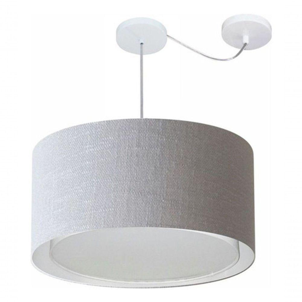 Lustre Pendente Cilíndrico Com Desvio De Centro Vivare Md-4316 Cúpula Em Tecido 55x30cm - Bivolt Rustico-cinza 127/220v - 3
