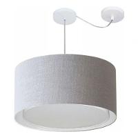 Lustre Pendente Cilíndrico Com Desvio De Centro Vivare Md-4316 Cúpula Em Tecido 55x30cm - Bivolt Rustico-cinza 127/220v - 3