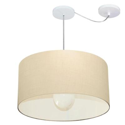 Lustre Pendente Cilíndrico Com Desvio De Centro Vivare Md-4232 Cúpula Em Tecido 55x25cm - Bivolt Algodão-crú 127/220v