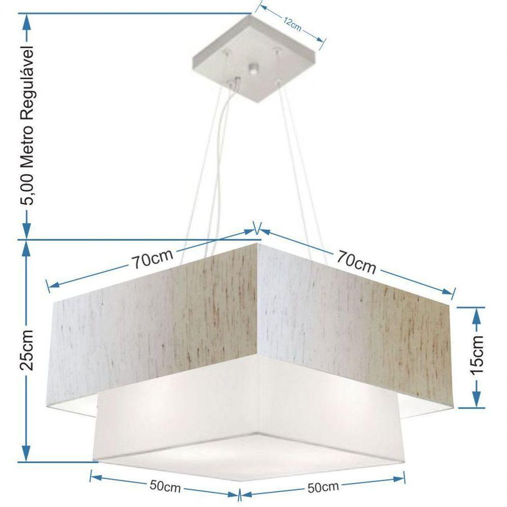Lustre Pendente Duplo Quadrado Vivare Md-4083 Cúpula Em Tecido 70x50cm - Bivolt Linho-bege-branco 127/220v - 2