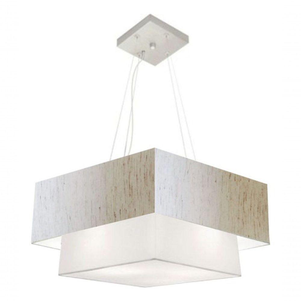 Lustre Pendente Duplo Quadrado Vivare Md-4083 Cúpula Em Tecido 70x50cm - Bivolt Linho-bege-branco 127/220v - 3