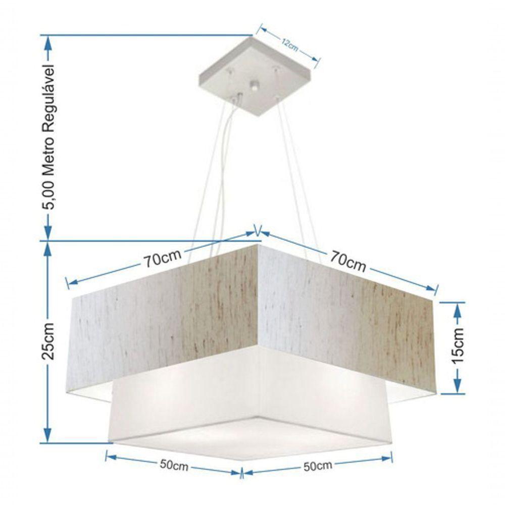 Lustre Pendente Duplo Quadrado Vivare Md-4083 Cúpula Em Tecido 70x50cm - Bivolt Linho-bege-branco 127/220v - 4