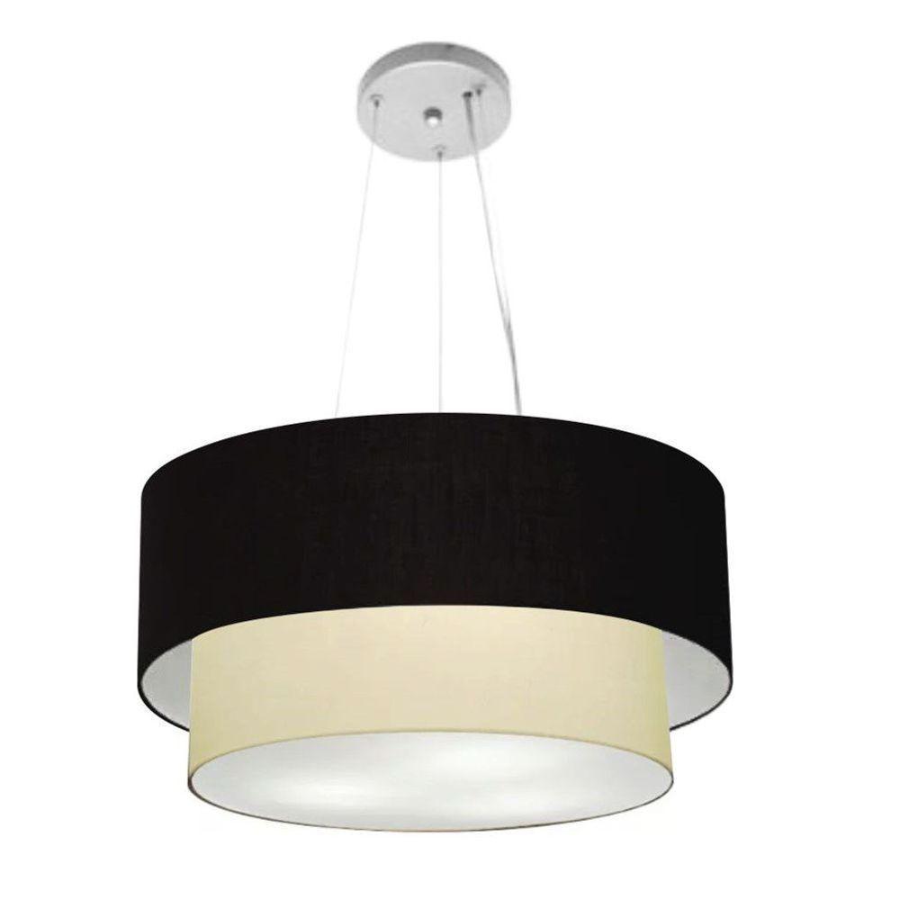 Lustre Pendente Duplo Cilíndrico Vivare Md-4061 Cúpula Em Tecido 50x40cm - Bivolt Preto-bege 127/220v - 1