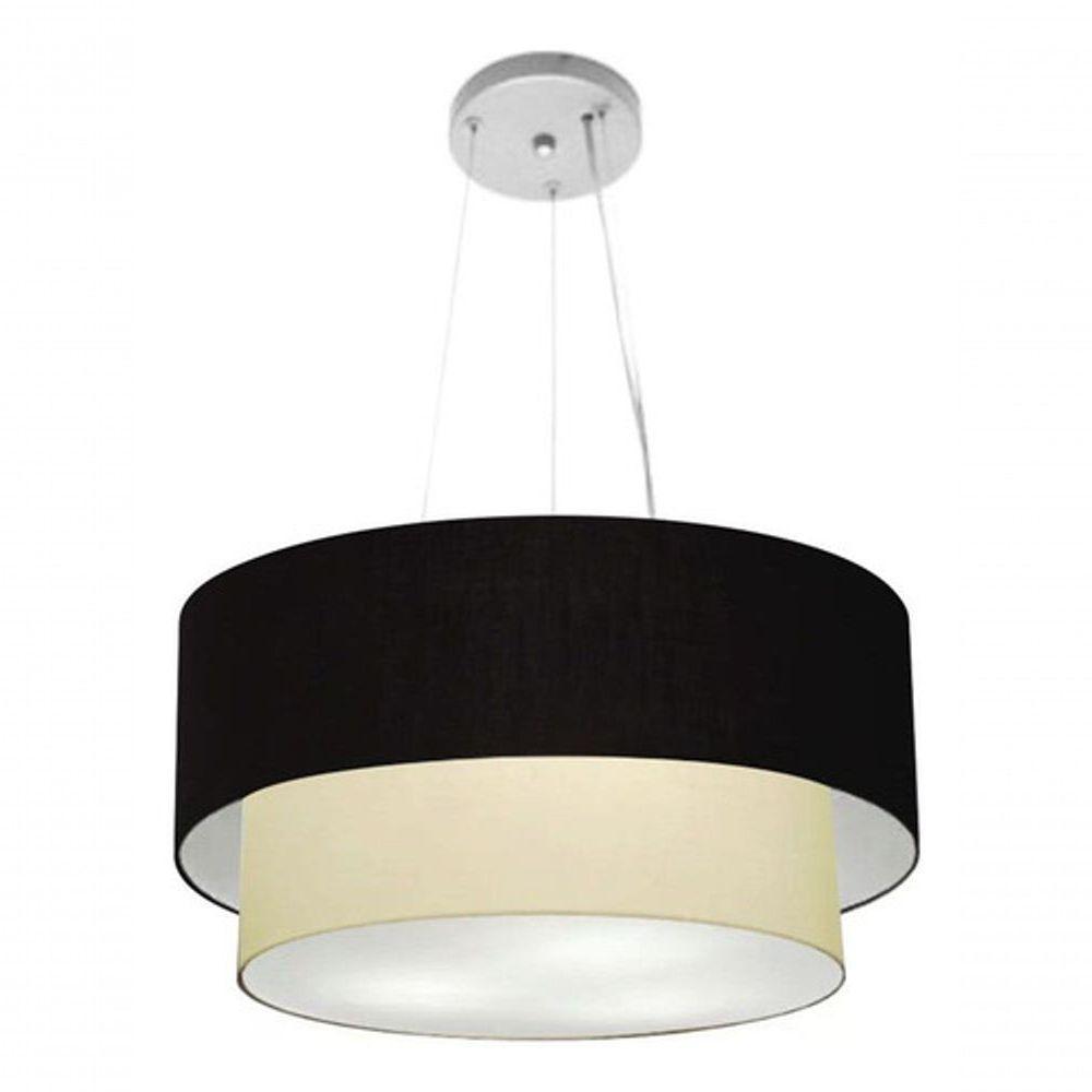 Lustre Pendente Duplo Cilíndrico Vivare Md-4061 Cúpula Em Tecido 50x40cm - Bivolt Preto-bege 127/220v - 5