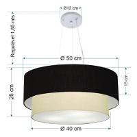 Lustre Pendente Duplo Cilíndrico Vivare Md-4061 Cúpula Em Tecido 50x40cm - Bivolt Preto-bege 127/220v - 6