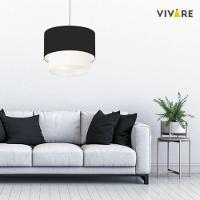 Lustre Pendente Duplo Cilíndrico Vivare Md-4061 Cúpula Em Tecido 50x40cm - Bivolt Preto-bege 127/220v - 7