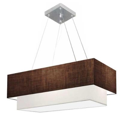 Lustre Pendente Retangular Vivare Md-4138 Cúpula Em Tecido 70x30cm X 60x25cm - Bivolt Café-branco 127/220v