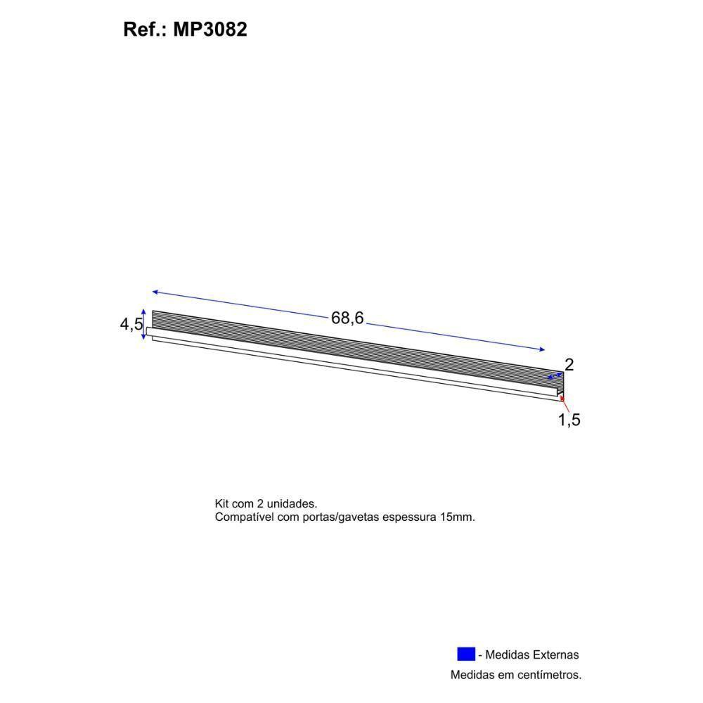 Kit 2 Puxadores 68,6cm Para Balcão Cozinha 70cm Veneza Multimóveis Mp3082 Preto - 3