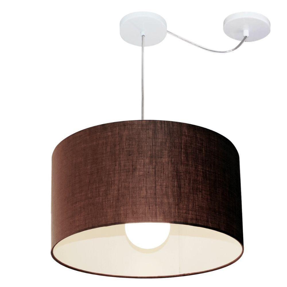 Lustre Pendente Cilíndrico Com Desvio De Centro Vivare Md-4229 Cúpula Em Tecido 45x30cm - Bivolt Café 127/220v - 1