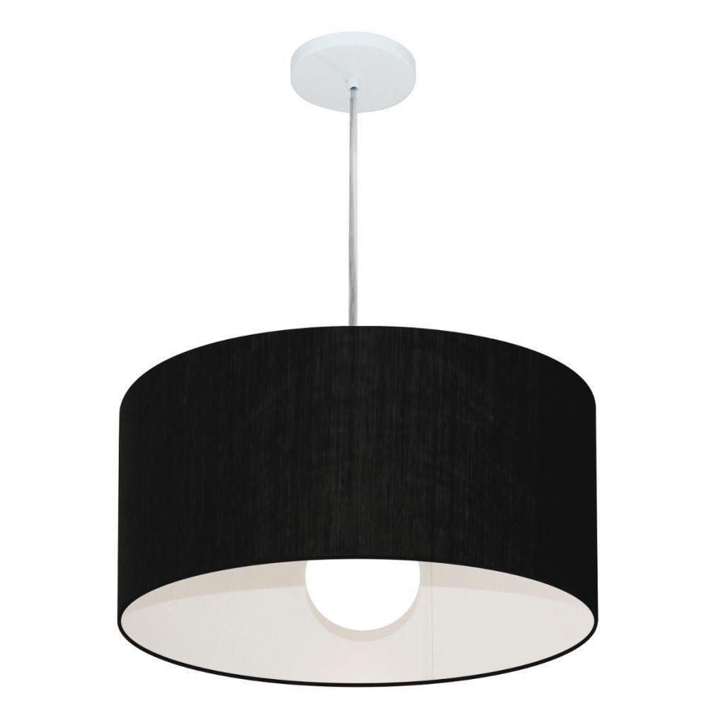 Lustre Pendente Cilíndrico Vivare Md-4204 Cúpula Em Tecido 45x25cm - Bivolt Preto 127/220v - 1
