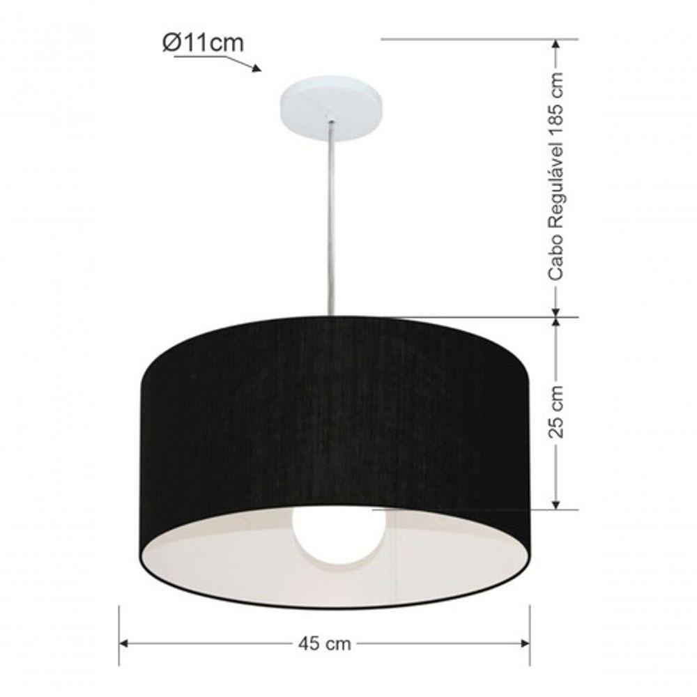 Lustre Pendente Cilíndrico Vivare Md-4204 Cúpula Em Tecido 45x25cm - Bivolt Preto 127/220v - 4