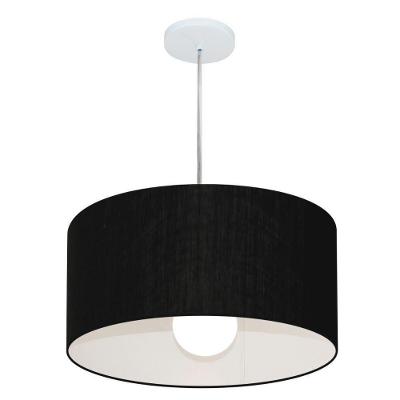 Lustre Pendente Cilíndrico Vivare Md-4204 Cúpula Em Tecido 45x25cm - Bivolt Preto 127/220v