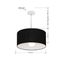 Lustre Pendente Cilíndrico Vivare Md-4204 Cúpula Em Tecido 45x25cm - Bivolt Preto 127/220v - 2