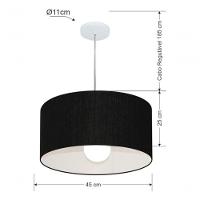 Lustre Pendente Cilíndrico Vivare Md-4204 Cúpula Em Tecido 45x25cm - Bivolt Preto 127/220v - 4