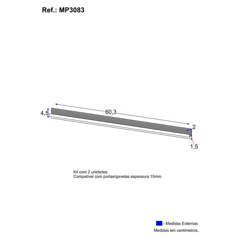 Kit 2 Puxadores 60,3cm Para Armário Cozinha Paneleiro 62cm Veneza Multimóveis Mp3083 Branco - 3