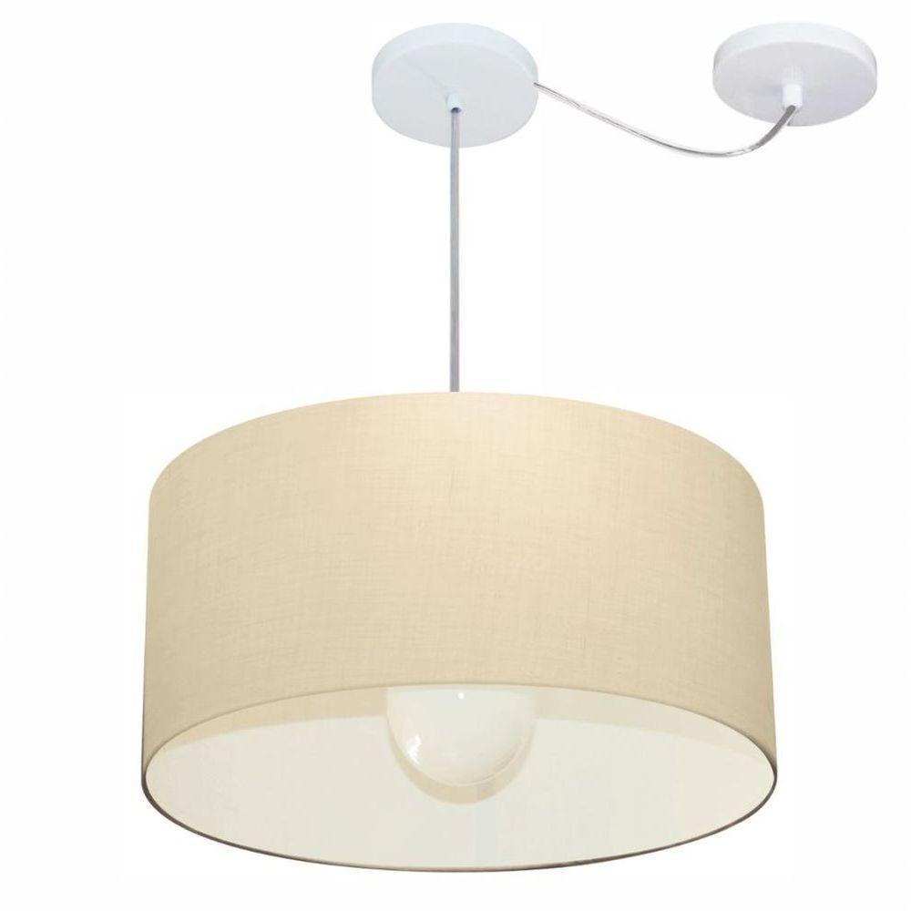 Lustre Pendente Cilíndrico Com Desvio Md-4230 Cúpula Em Tecido 50x25cm Algodão Crú - Bivolt - 1