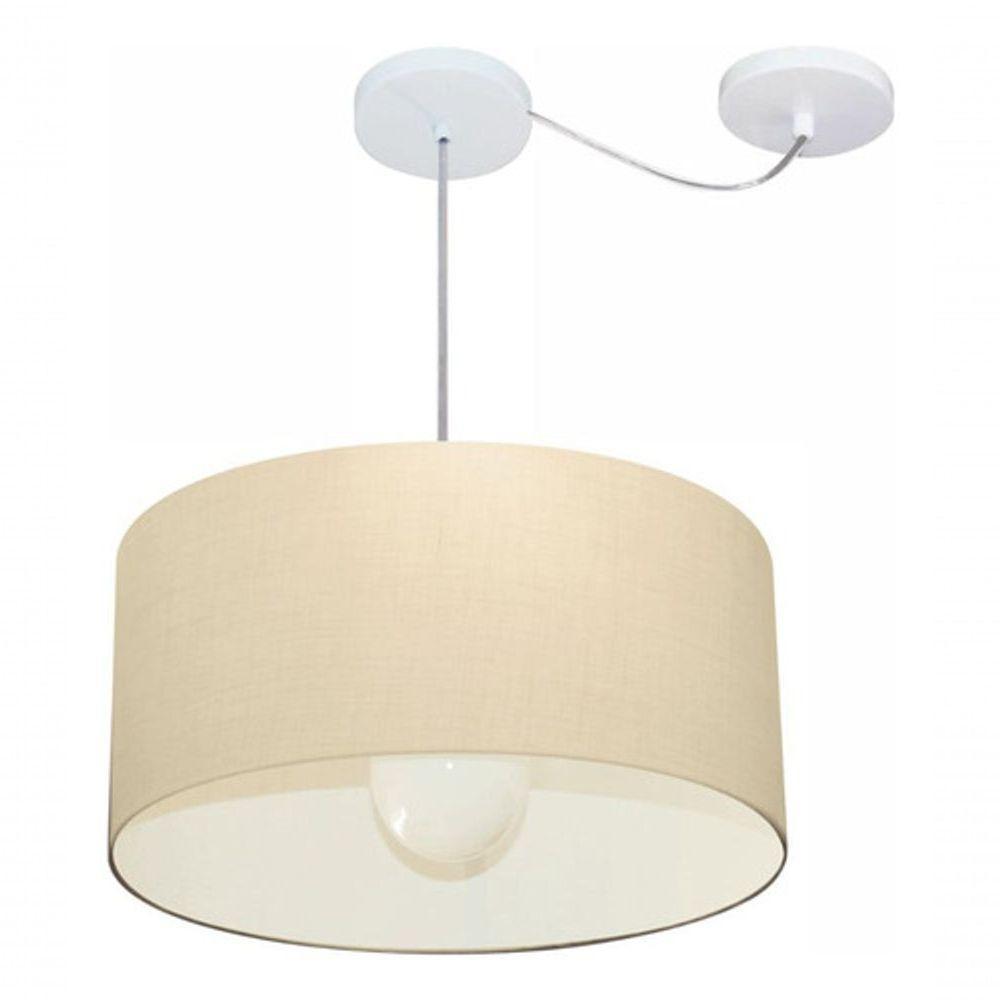 Lustre Pendente Cilíndrico Com Desvio Md-4230 Cúpula Em Tecido 50x25cm Algodão Crú - Bivolt - 3
