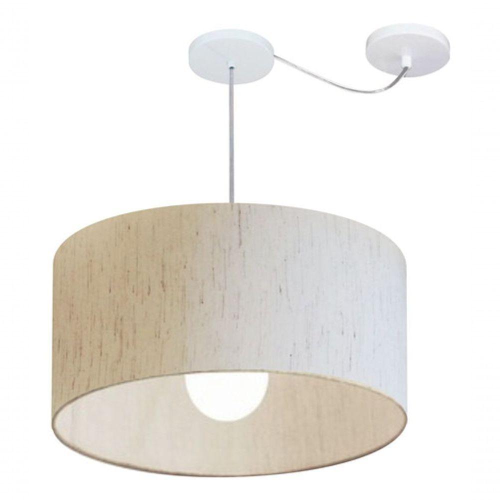 Lustre Pendente Cilíndrico Com Desvio De Centro Vivare Md-4232 Cúpula Em Tecido 55x25cm - Bivolt Linho Bege 127/220v - 3