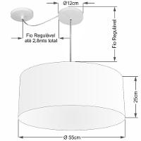 Lustre Pendente Cilíndrico Com Desvio De Centro Vivare Md-4232 Cúpula Em Tecido 55x25cm - Bivolt Linho Bege 127/220v - 2