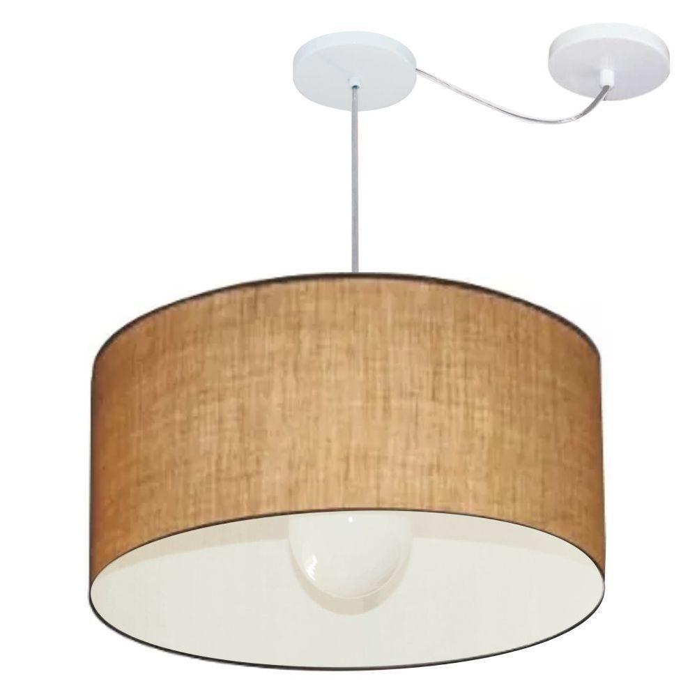 Lustre Pendente Cilíndrico Com Desvio Md-4232 Cúpula Em Tecido 55x25cm Palha - Bivolt - 1