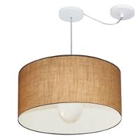 Lustre Pendente Cilíndrico Com Desvio Md-4232 Cúpula Em Tecido 55x25cm Palha - Bivolt - 1
