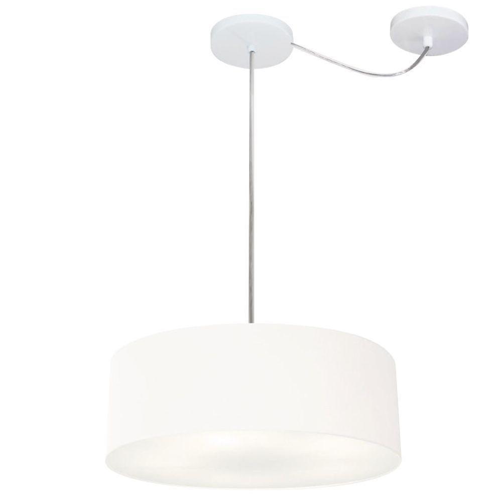 Lustre Pendente Cilíndrico Com Desvio De Centro Md-4255 Cúpula Em Tecido 40x15cm Branco - Bivolt - 1