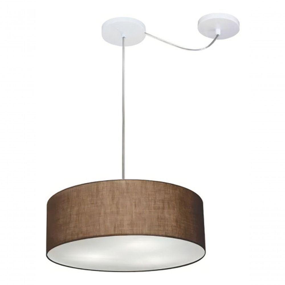 Lustre Pendente Cilíndrico Com Desvio De Centro Md-4255 Cúpula Em Tecido 40x15cm Café - Bivolt - 3