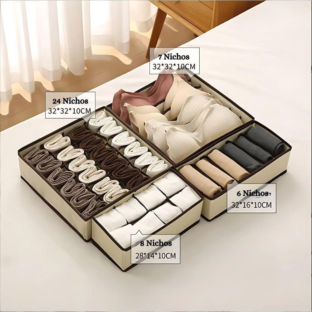 Kit 4 Organizadores De Gaveta Cueca Meia Sutiã Calcinha Para Guarda Roupa E Armário - 4