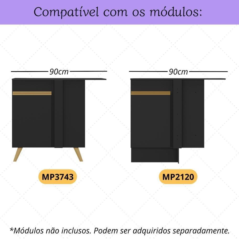 Kit Rodapé Para Balcão Cozinha De Canto Veneza Com Pés Multimóveis Mp3745 Preto - 2